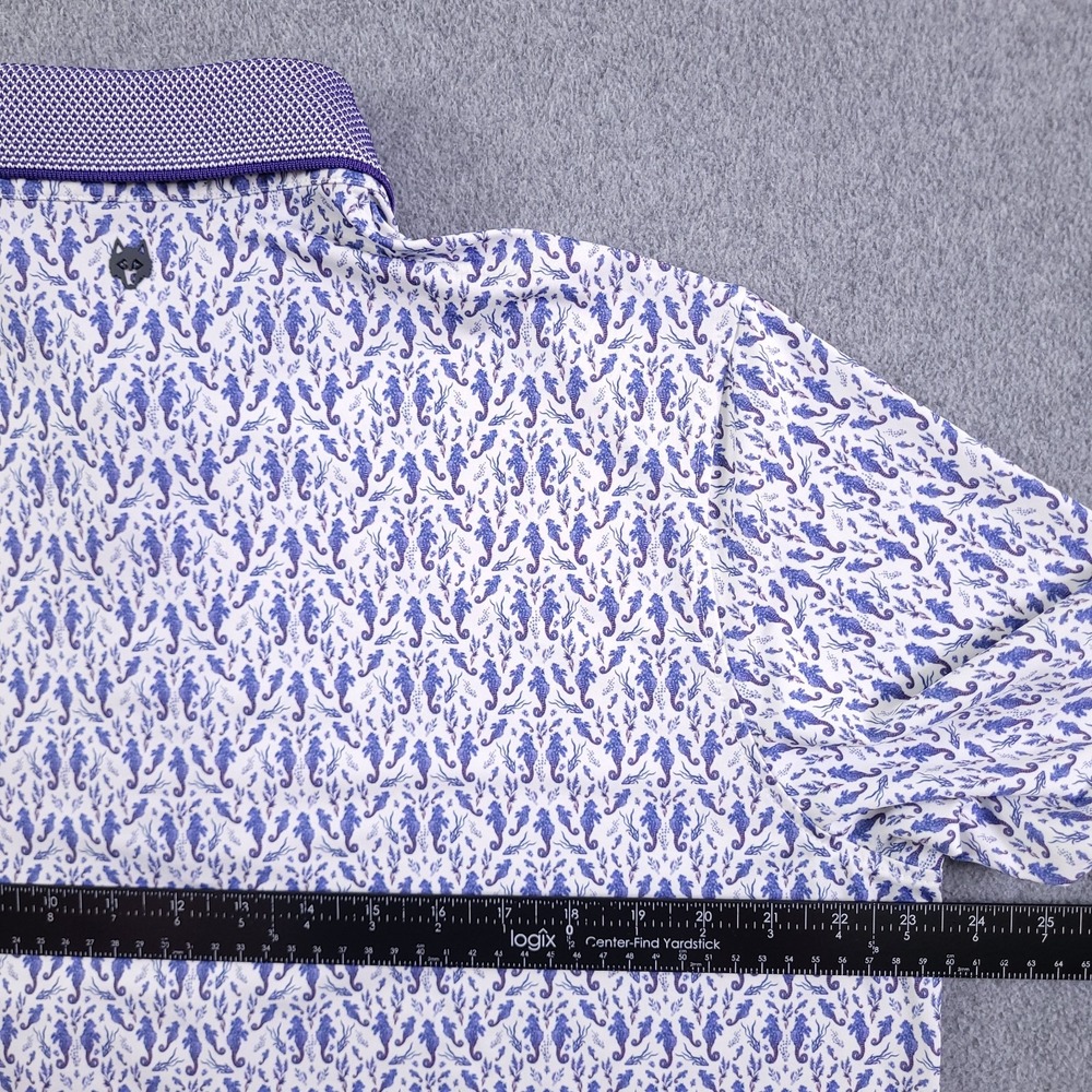 Greyson Polo Shirt Mens L Robert Trent Jones Blue White Ocean Curiosities Golf - Picture 8 of 10